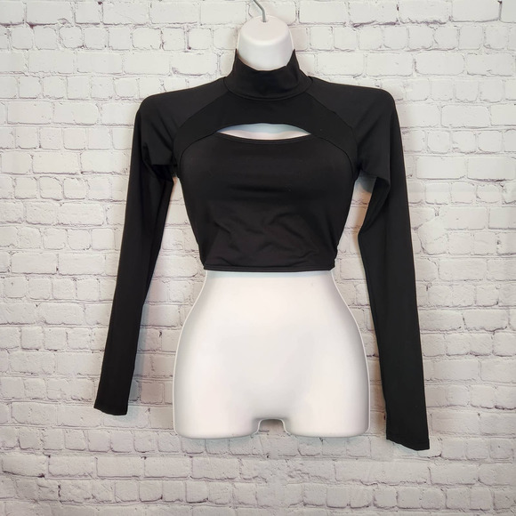 SHEIN Tops Shein Womens Long Sleeve Black Cutout Cropped Top 6